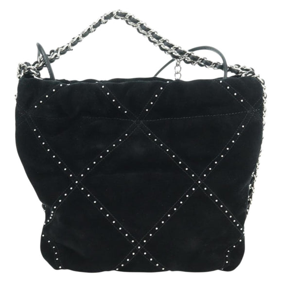 CHANEL 22 Drawstring Chain Shoulder Bag Suede Black Silver CC Auth BA12610SM