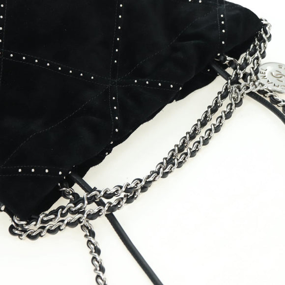CHANEL 22 Drawstring Chain Shoulder Bag Suede Black Silver CC Auth BA12610SM