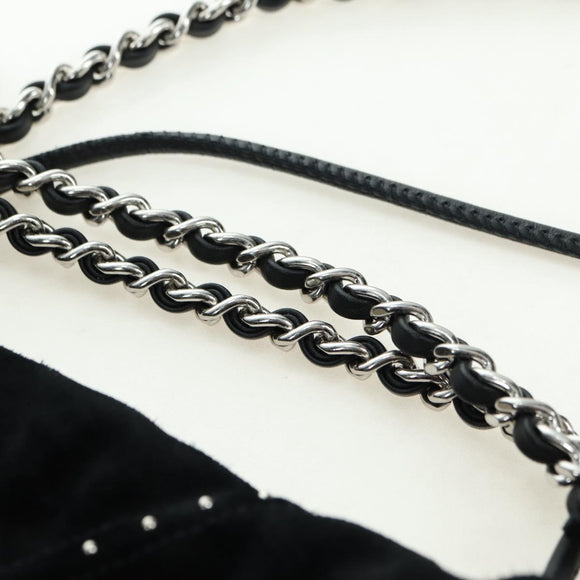 CHANEL 22 Drawstring Chain Shoulder Bag Suede Black Silver CC Auth BA12610SM