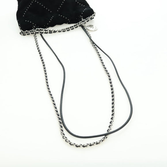 CHANEL 22 Drawstring Chain Shoulder Bag Suede Black Silver CC Auth BA12610SM