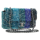 CHANEL Chain Shoulder Bag Beads Blue Silver CC Auth BA12611SM-1