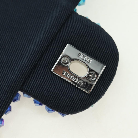 CHANEL Chain Shoulder Bag Beads Blue Silver CC Auth BA12611SM