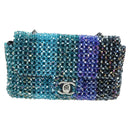CHANEL Chain Shoulder Bag Beads Blue Silver CC Auth BA12611SM-2
