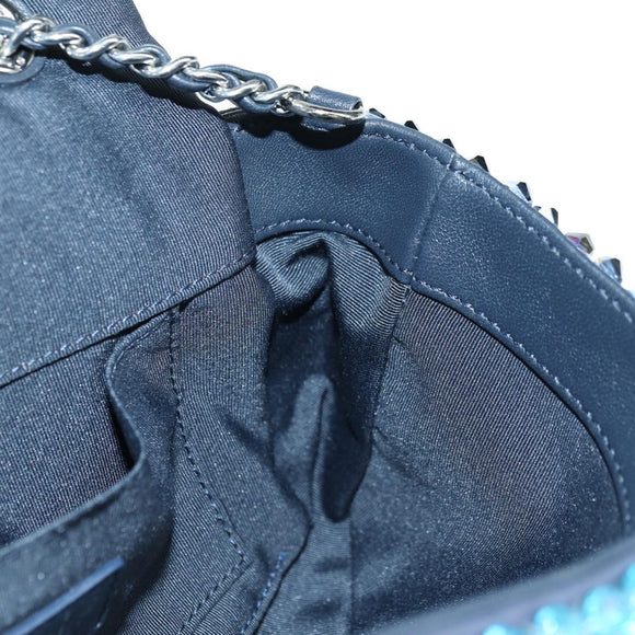 CHANEL Chain Shoulder Bag Beads Blue Silver CC Auth BA12611SM