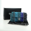 CHANEL Chain Shoulder Bag Beads Blue Silver CC Auth BA12611SM-25