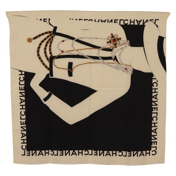 CHANEL Scarf Silk Black CC Auth BA12630