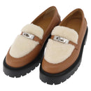 HERMES Kelly Belt Moccasin Loafers Shoes Leather Brown Silver Auth BA12632V-1