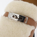 HERMES Kelly Belt Moccasin Loafers Shoes Leather Brown Silver Auth BA12632V-13