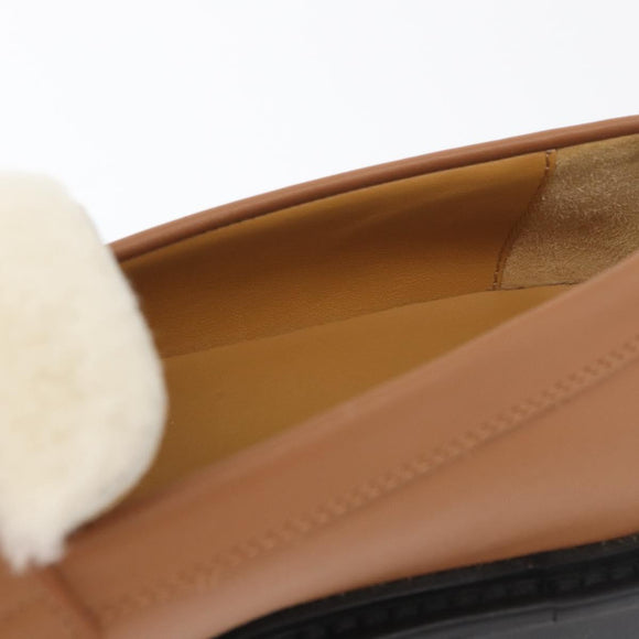 HERMES Kelly Belt Moccasin Loafers Shoes Leather Brown Silver Auth BA12632V