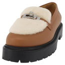 HERMES Kelly Belt Moccasin Loafers Shoes Leather Brown Silver Auth BA12632V-20