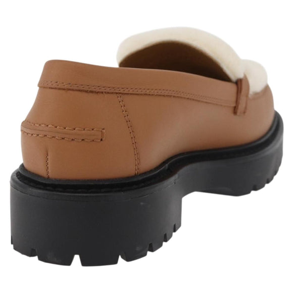 HERMES Kelly Belt Moccasin Loafers Shoes Leather Brown Silver Auth BA12632V