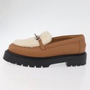 HERMES Kelly Belt Moccasin Loafers Shoes Leather Brown Silver Auth BA12632V-23