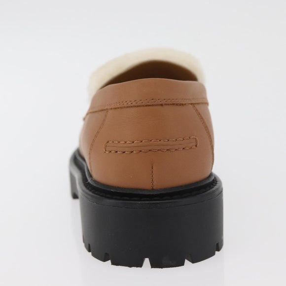 HERMES Kelly Belt Moccasin Loafers Shoes Leather Brown Silver Auth BA12632V