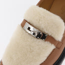 HERMES Kelly Belt Moccasin Loafers Shoes Leather Brown Silver Auth BA12632V-31