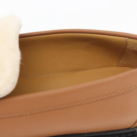 HERMES Kelly Belt Moccasin Loafers Shoes Leather Brown Silver Auth BA12632V
