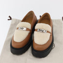 HERMES Kelly Belt Moccasin Loafers Shoes Leather Brown Silver Auth BA12632V-38