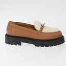 HERMES Kelly Belt Moccasin Loafers Shoes Leather Brown Silver Auth BA12632V-4