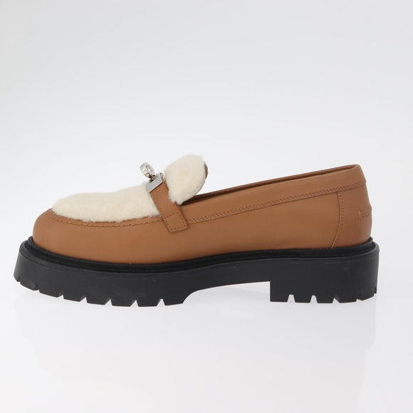 HERMES Kelly Belt Moccasin Loafers Shoes Leather Brown Silver Auth BA12632V