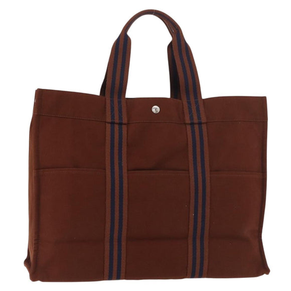 HERMES Fourre Tout GM Tote Bag Canvas Brown Silver Auth BA12636A