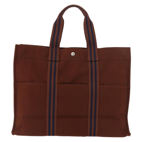 HERMES Fourre Tout GM Tote Bag Canvas Brown Silver Auth BA12636A