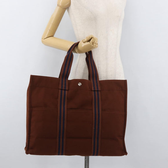 HERMES Fourre Tout GM Tote Bag Canvas Brown Silver Auth BA12636A