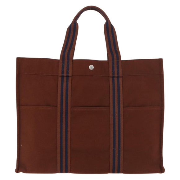 HERMES Fourre Tout GM Tote Bag Canvas Brown Silver Auth BA12636A