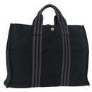 HERMES Fourre Tout MM Tote Bag katoen Zwart Zilver Auth BA12637-1
