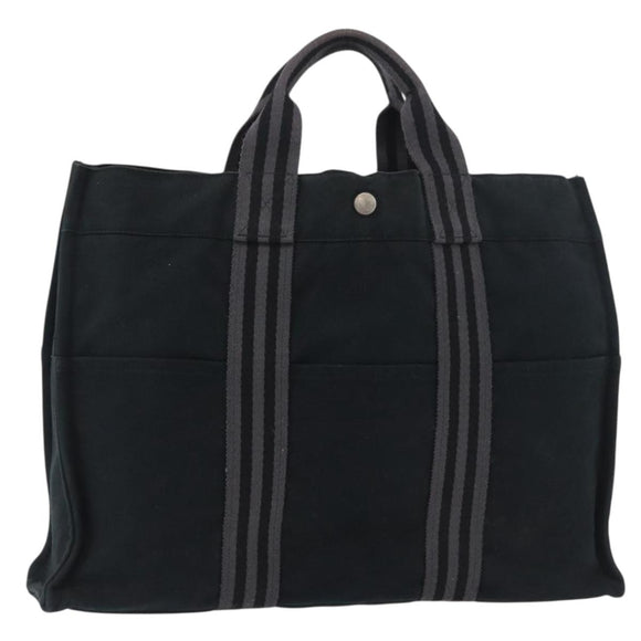 HERMES Fourre Tout MM Tote Bag katoen Zwart Zilver Auth BA12637