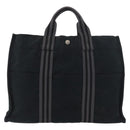 HERMES Fourre Tout MM Tote Bag katoen Zwart Zilver Auth BA12637-13