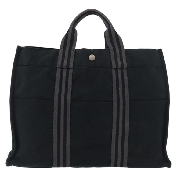 HERMES Fourre Tout MM Tote Bag katoen Zwart Zilver Auth BA12637