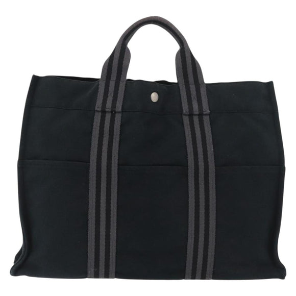 HERMES Fourre Tout MM Tote Bag katoen Zwart Zilver Auth BA12637