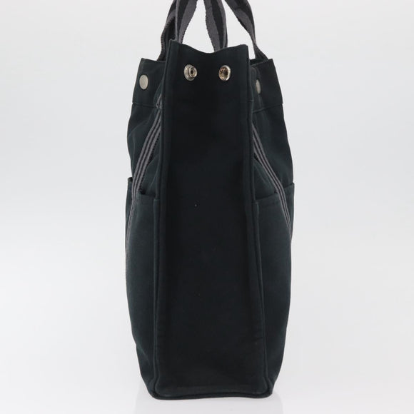 HERMES Fourre Tout MM Tote Bag katoen Zwart Zilver Auth BA12637