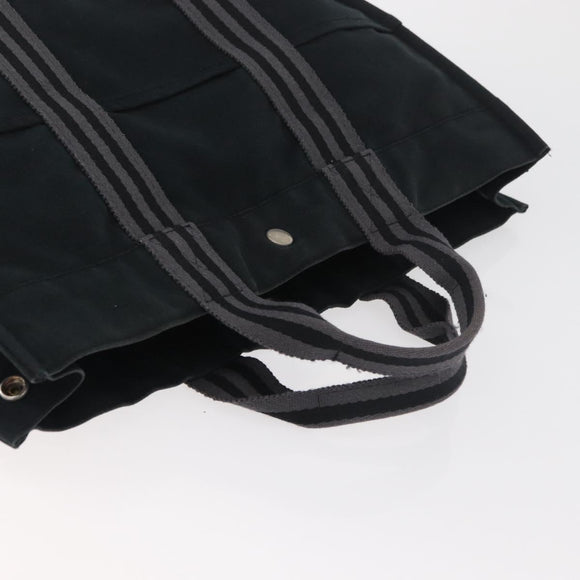 HERMES Fourre Tout MM Tote Bag katoen Zwart Zilver Auth BA12637