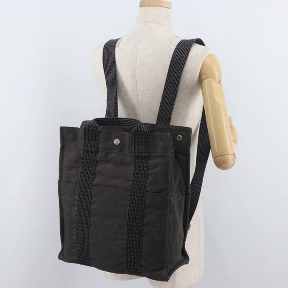 HERMES Her Line Backpack Canvas Gray Silver Auth BA12638A