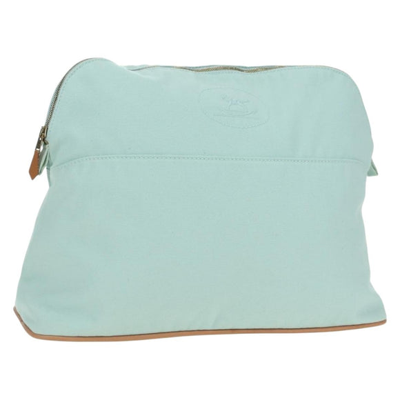 HERMES Bolide Pouch Baumwolle Hellblau Gold Auth BA12648V