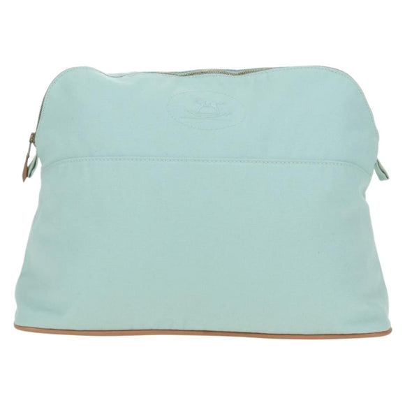 HERMES Bolide Pouch Baumwolle Hellblau Gold Auth BA12648V