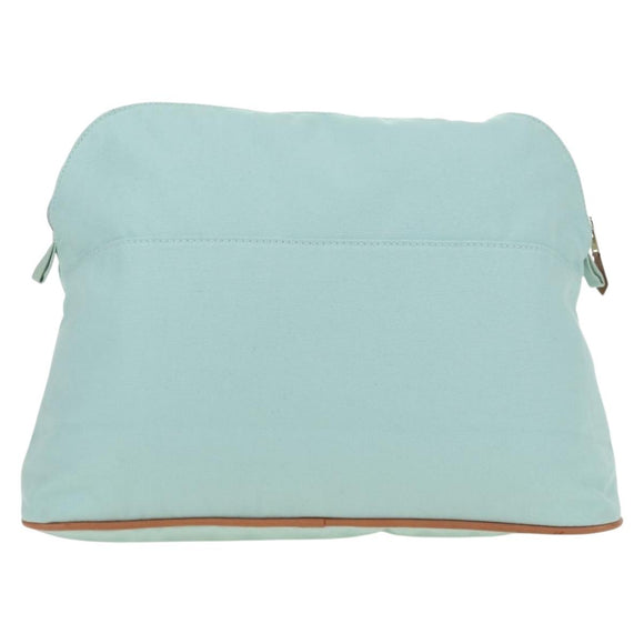 HERMES Bolide Pouch Baumwolle Hellblau Gold Auth BA12648V
