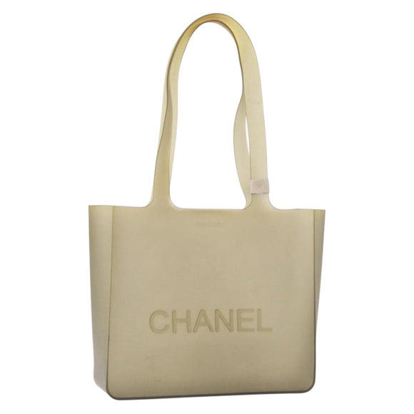 CHANEL Tote Bag Rubber Khaki Silver CC Auth BA12649