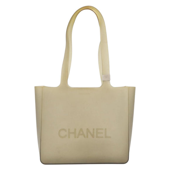CHANEL Tote Bag Rubber Khaki Silver CC Auth BA12649