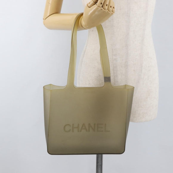 CHANEL Tote Bag Rubber Khaki Silver CC Auth BA12649