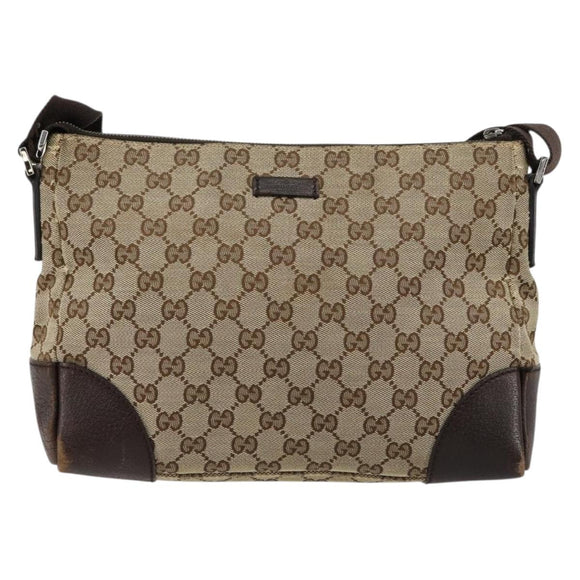 GUCCI GG Canvas Shoulder Bag Beige Silver 114273 Auth BA12651
