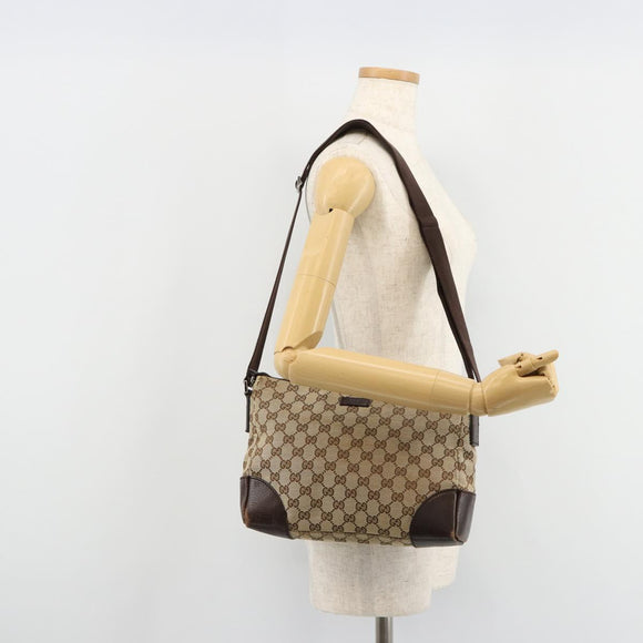 GUCCI GG Canvas Shoulder Bag Beige Silver 114273 Auth BA12651