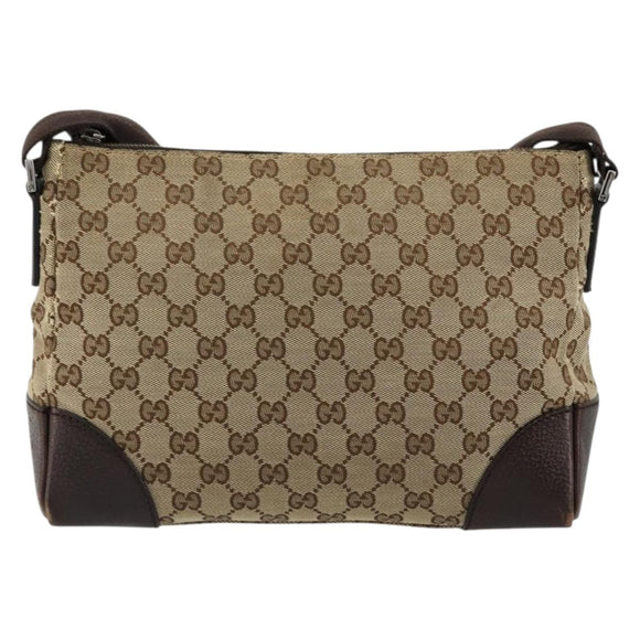 GUCCI GG Canvas Shoulder Bag Beige Silver 114273 Auth BA12651