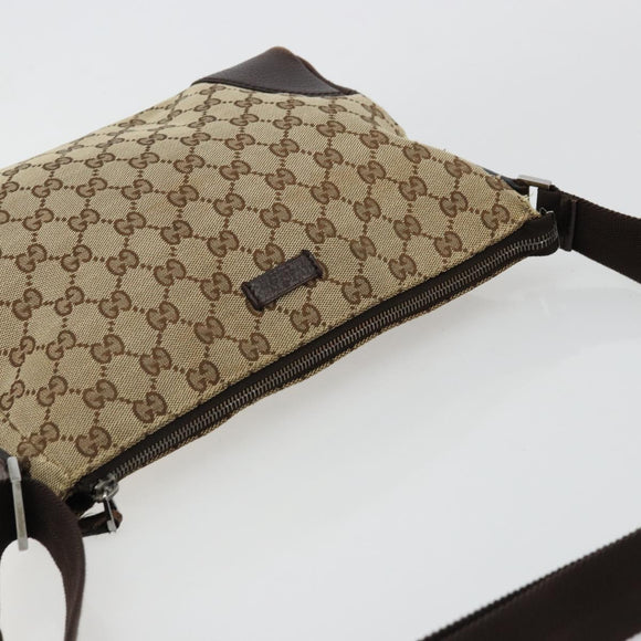 GUCCI GG Canvas Shoulder Bag Beige Silver 114273 Auth BA12651