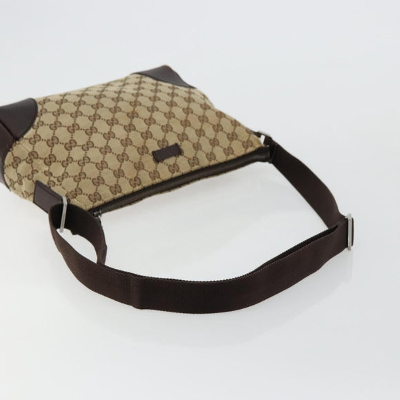 GUCCI GG Canvas Shoulder Bag Beige Silver 114273 Auth BA12651