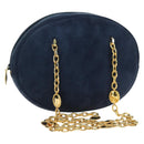Christian Dior Chain Shoulder Bag Suede Navy Gold Auth BA12652V-1