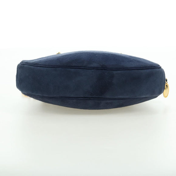 Christian Dior Chain Shoulder Bag Suede Navy Gold Auth BA12652V