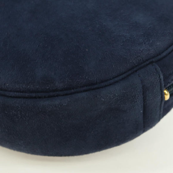 Christian Dior Chain Shoulder Bag Suede Navy Gold Auth BA12652V