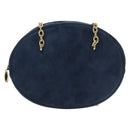 Christian Dior Chain Shoulder Bag Suede Navy Gold Auth BA12652V-2
