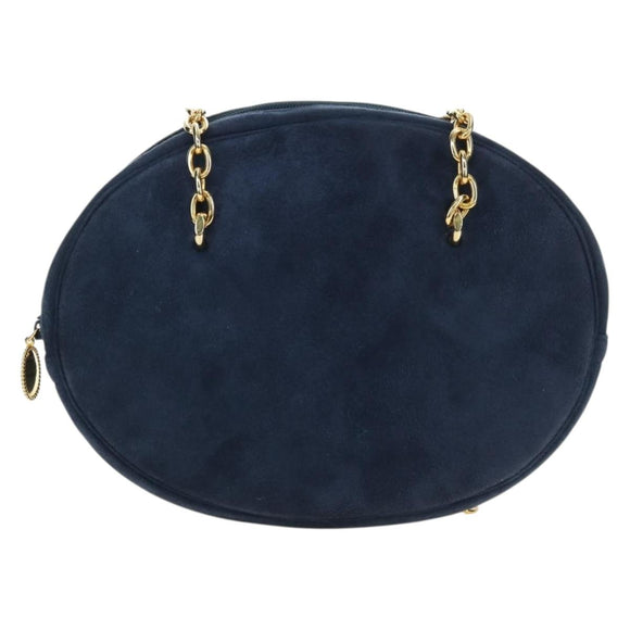Christian Dior Chain Shoulder Bag Suede Navy Gold Auth BA12652V